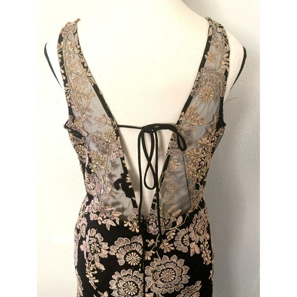 Soieblu Black & Pink/Gold Floral Embroidered Maxi Dress L - Picture 4 of 10